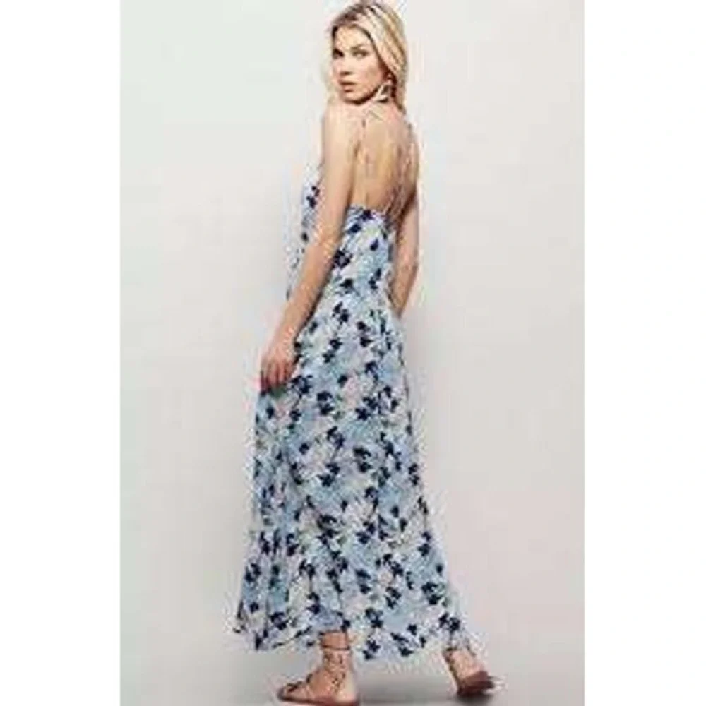 FREE PEOPLE BLUE MULBERRY KEYHOLE MAXI DRESS XTRA SMALL BOHO STRAPPY - Picture 15 of 15